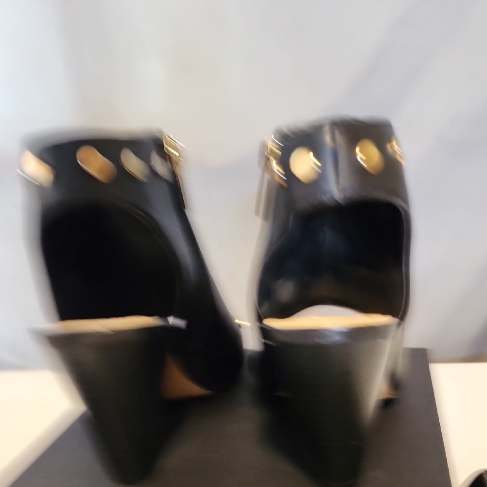 Vince Camuto Black and Gold Heeled Boots with Studded Detailing - Picture 5 of 8